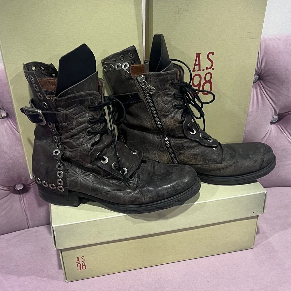 A.S.98 Distressed Black Leather Boots EU 40